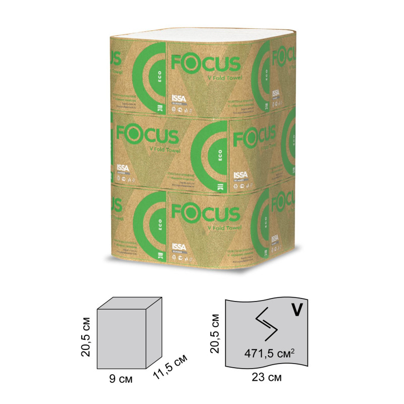 Полотенца бумажные д/дисп. FOCUS Eco Vсл 1сл бел 250л 15пач/уп 5083742 п/э