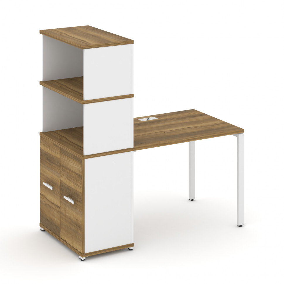 Concept Стол рабочий с опорным распаш. шкафом с надставкой выс. CN.SP-229 W Сандал Янтарный/Белый Бр