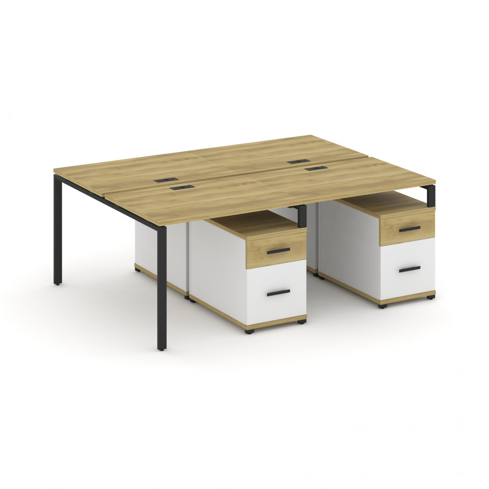 Concept Рабочая станция 4 места с 2 двухсторонними опорными тумбами CN.DRS-321 B Дуб Винченцо/Белый Concept Рабочая станция 4 места с 2 двухсторонними опорными тумбами CN.DRS-321 B Дуб Винченцо/Белый