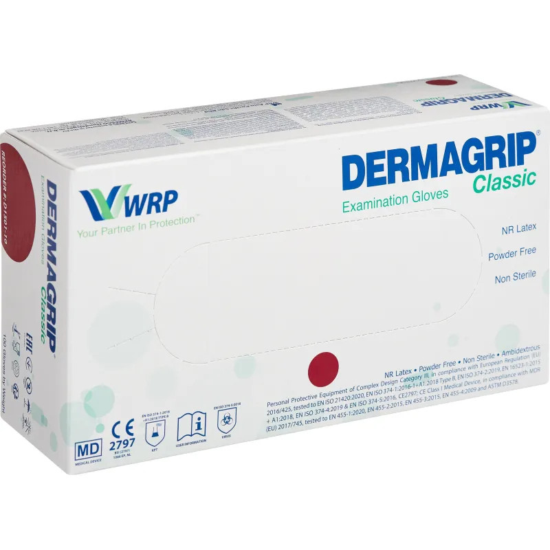 Мед.смотров. перчатки латекс н/c,н/о, текст,2хлор Dermagrip Cls (XL) 50п/уп