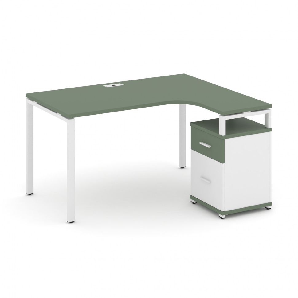 Concept Стол эргономичный с опорной тумбой CN.SA-308(R) W Кобо/Белый Бриллиант/Металл Белый 1580*118