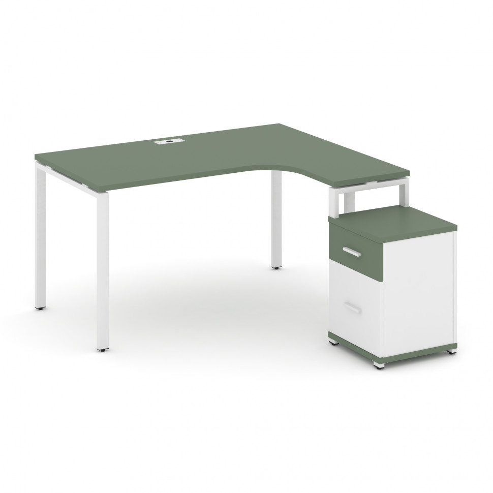 Concept Стол эргономичный с опорной тумбой CN.SA-308(R) W Кобо/Белый Бриллиант/Металл Белый 1580*118