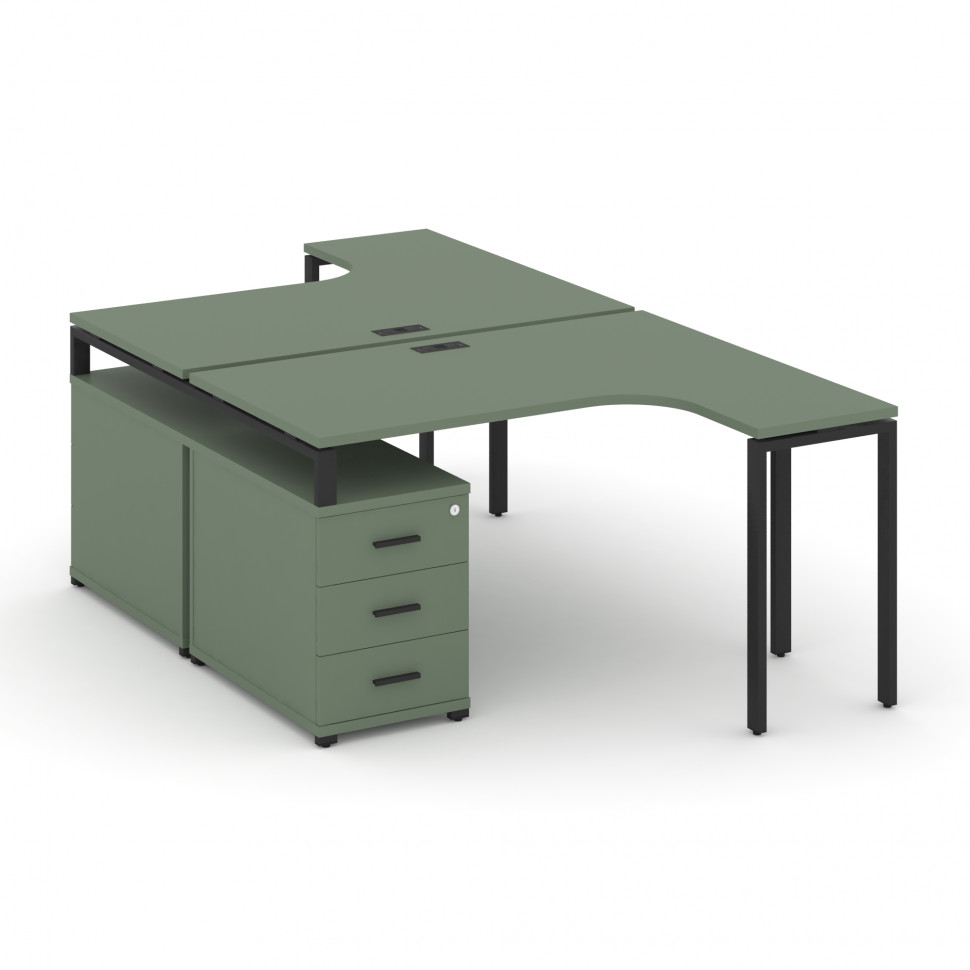 Concept Рабочая станция с двойной опорной тумбой CN.DSA-301 B Кобо/Металл Черный 1380/1746*2400*750