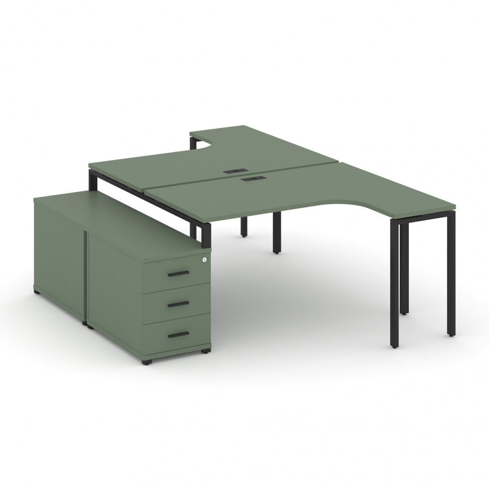 Concept Рабочая станция с двойной опорной тумбой CN.DSA-301 B Кобо/Металл Черный 1380/1746*2400*750