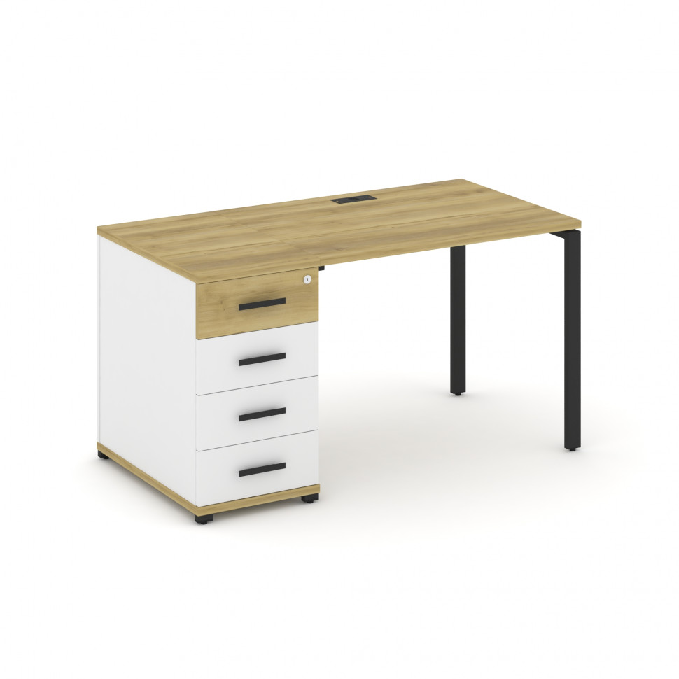 Concept Стол рабочий с 1 опорной тумбой CN.SP-401 B Дуб Винченцо/Белый Бриллиант/Металл Черный 1400* Concept Стол рабочий с 1 опорной тумбой CN.SP-401 B Дуб Винченцо/Белый Бриллиант/Металл Черный 1400*