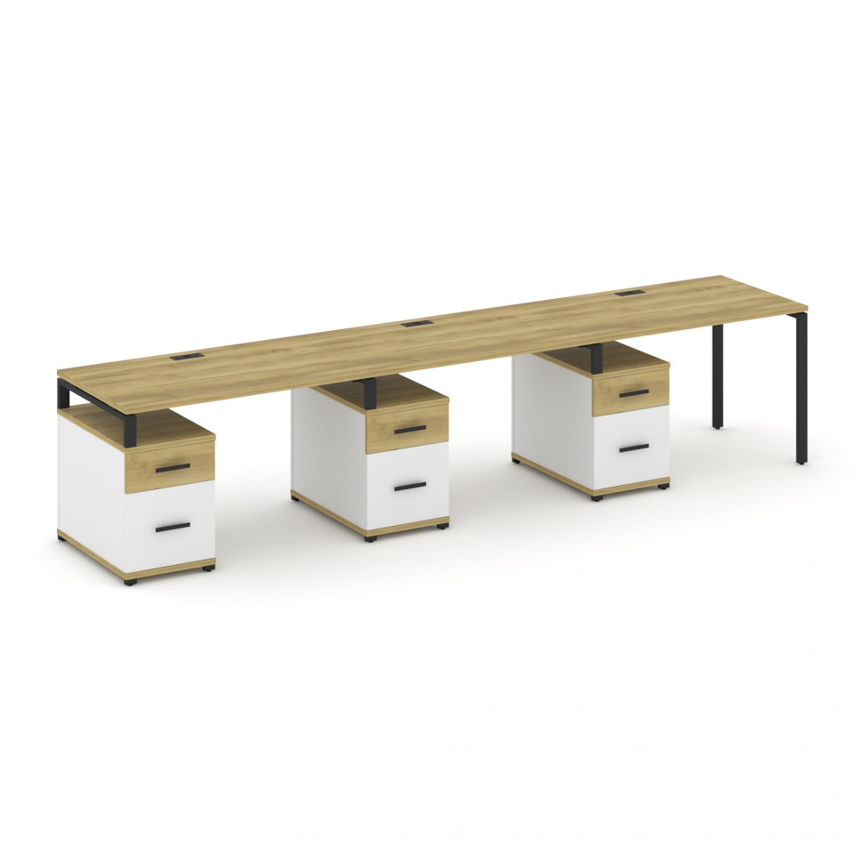 Concept Рабочая станция 3 места с 3 опорными тумбами CN.ORS-346 B Дуб Винченцо/Белый Бриллиант/Метал