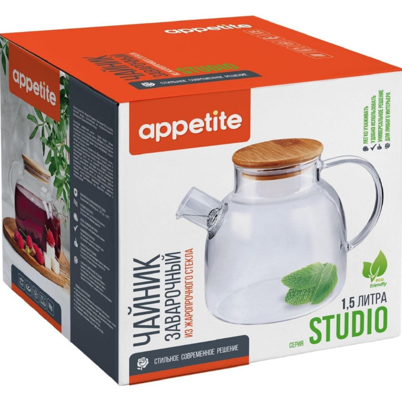 Чайник заварочный стекл 1,5л бамб/кр Studio TM Appetite Чайник заварочный стекл 1,5л бамб/кр Studio TM Appetite