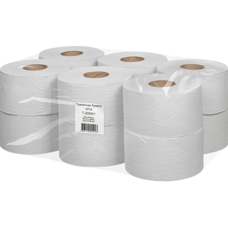 Бумага туалетная д/дисп 1сл бел макул втул 200м 12рул/уп 200W1