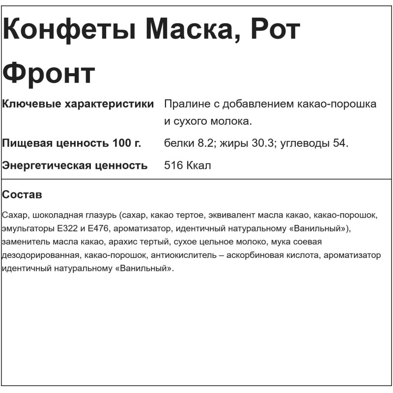 Конфеты шоколадные Маска, 1кг
