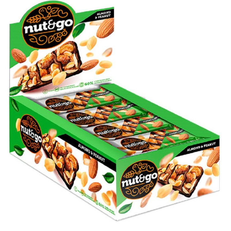 Батончик миндаль арахис Nut&amp;go с арахисовой пастой 18 шт/уп