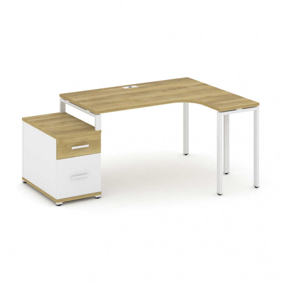 Concept Стол эргономичный с опорной тумбой CN.SA-302(R) W Дуб Винченцо/Белый Бриллиант/Металл Белый