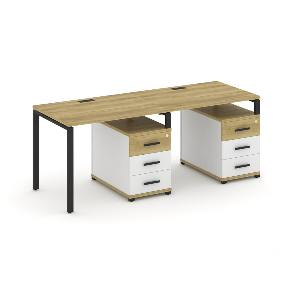 Concept Рабочая станция 2 места с 2 опорными тумбами CN.ORS-309 B Дуб Винченцо/Белый Бриллиант/Метал