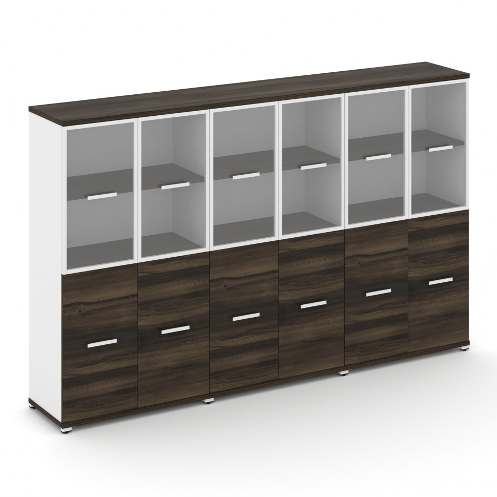 Concept Шкаф 3 широкие секции, 4 ниши CN.STS-432 RPW W Дуб Мали/Белый Бриллиант/Металл Белый/Прозрач