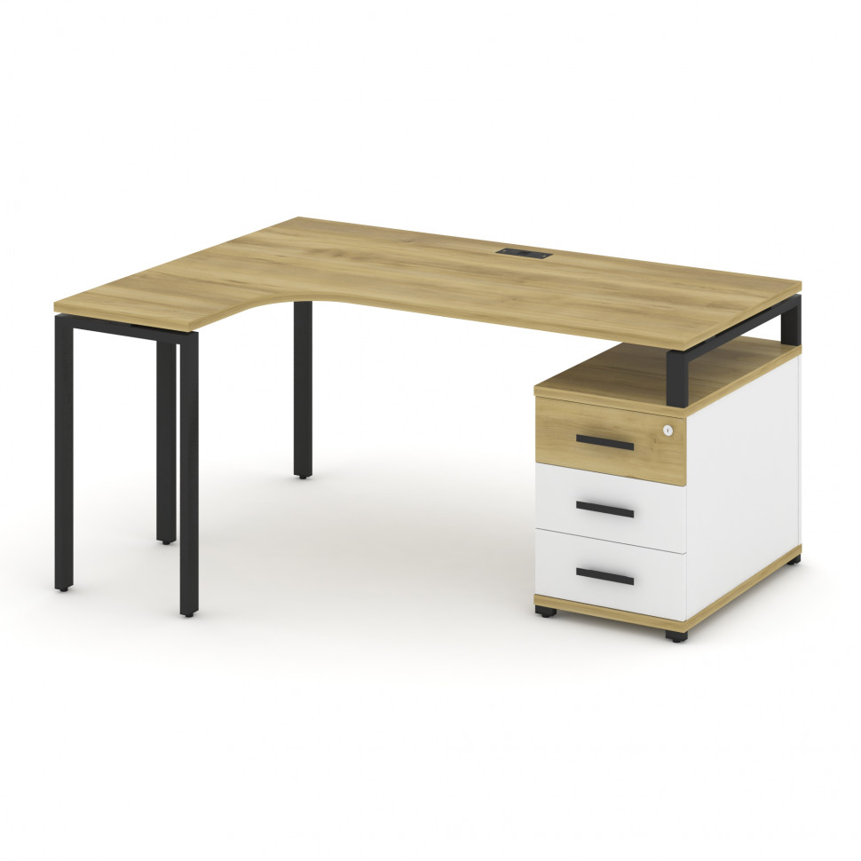 Concept Стол эргономичный с опорной тумбой CN.SA-303(L) B Дуб Винченцо/Белый Бриллиант/Металл Черный