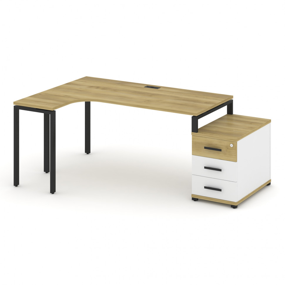 Concept Стол эргономичный с опорной тумбой CN.SA-303(L) B Дуб Винченцо/Белый Бриллиант/Металл Черный