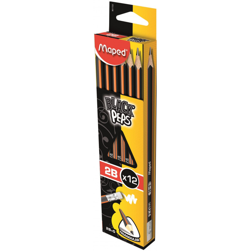 Карандаш чернографитный Maped BLACK PEP&#039;S 2B,дерево,трехгран,ластик,851722