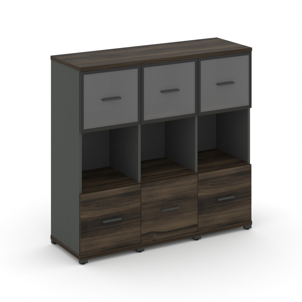 Concept Шкаф 3 узкие секции, 3 ниши CN.STU-335 RPB A Дуб Мали/Антрацит/Металл Антрацит/Прозрачный 12