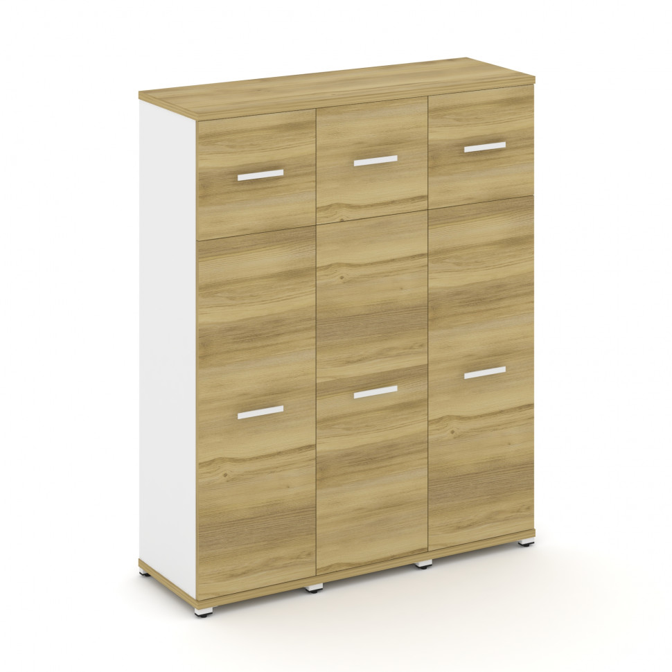 Concept Шкаф 3 узкие секции, 4 ниши CN.STU-434 W Дуб Винченцо/Белый Бриллиант/Металл Белый 1252*420*