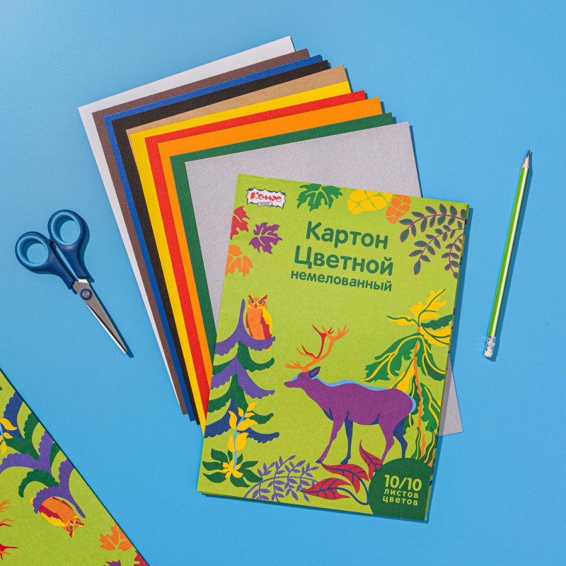 Картон цветной 10л, 10цв, А4, Живая природа, немелованный