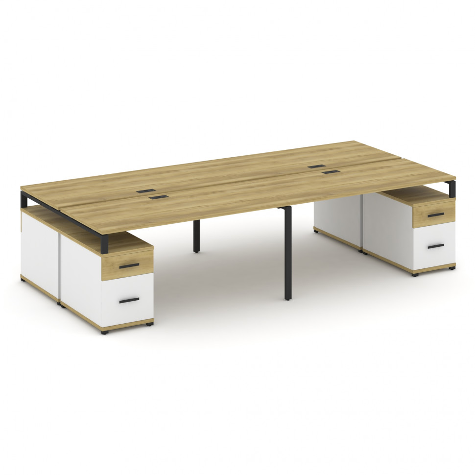 Concept Рабочая станция 4 места с 2 двухсторонними опорными тумбами CN.DRS-332 B Дуб Винченцо/Белый Concept Рабочая станция 4 места с 2 двухсторонними опорными тумбами CN.DRS-332 B Дуб Винченцо/Белый