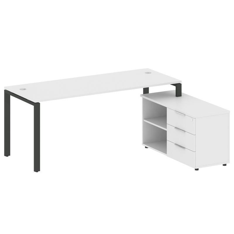 Metal System Рабочая станция с тумбой на П-образном м/к БП.РС-СТС-2.5 (R) Белый/Металл Антрацит 1900