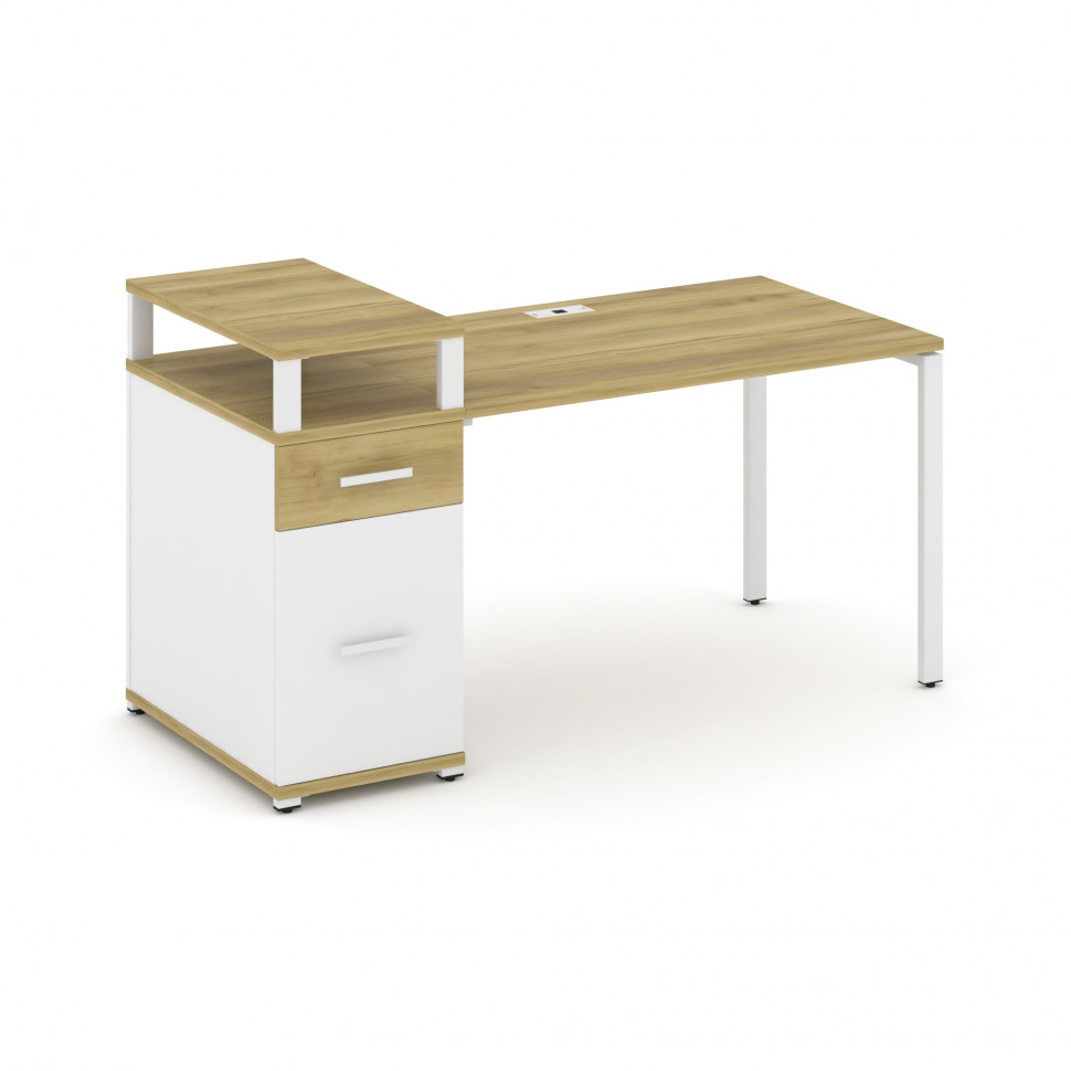 Concept Стол рабочий с 1 опорной тумбой CN.SP-414 W Дуб Винченцо/Белый Бриллиант/Металл Белый 1600*7
