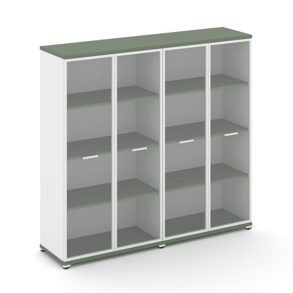 Concept Шкаф 2 широкие секции, 4 ниши CN.STS-426 RPW W Кобо/Белый Бриллиант/Металл Белый/Прозрачный