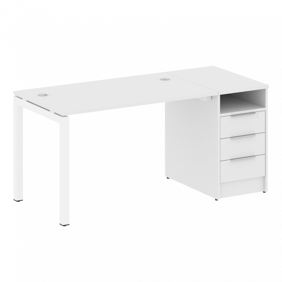 Metal System Quattro Рабочая станция с тумбой на П-образном м/к 50БП.РС-СТП-1.2 Белый/Металл Белый 1
