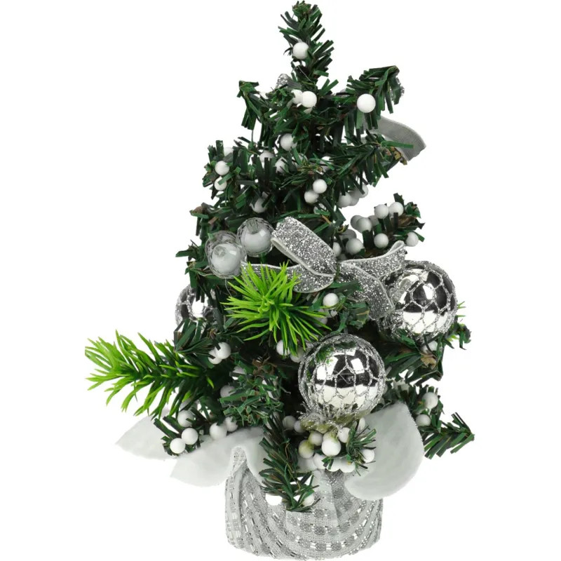 Елка Декоративная с серебряным декором на подставке, 20 см НУ-5663