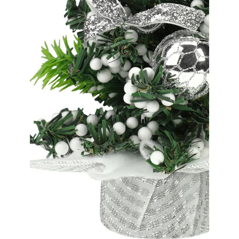 Елка Декоративная с серебряным декором на подставке, 20 см НУ-5663