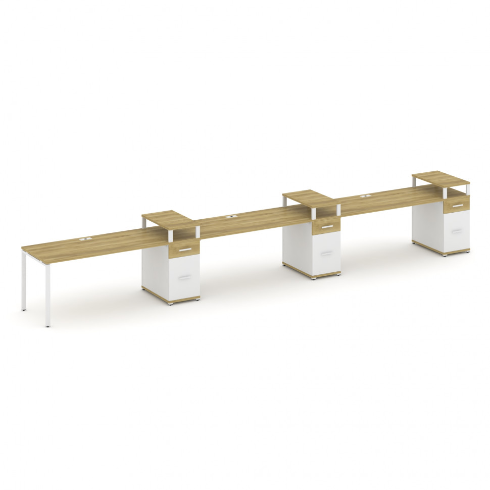 Concept Рабочая станция 3 места с 3 опорными тумбами CN.ORS-464 W Дуб Винченцо/Белый Бриллиант/Метал