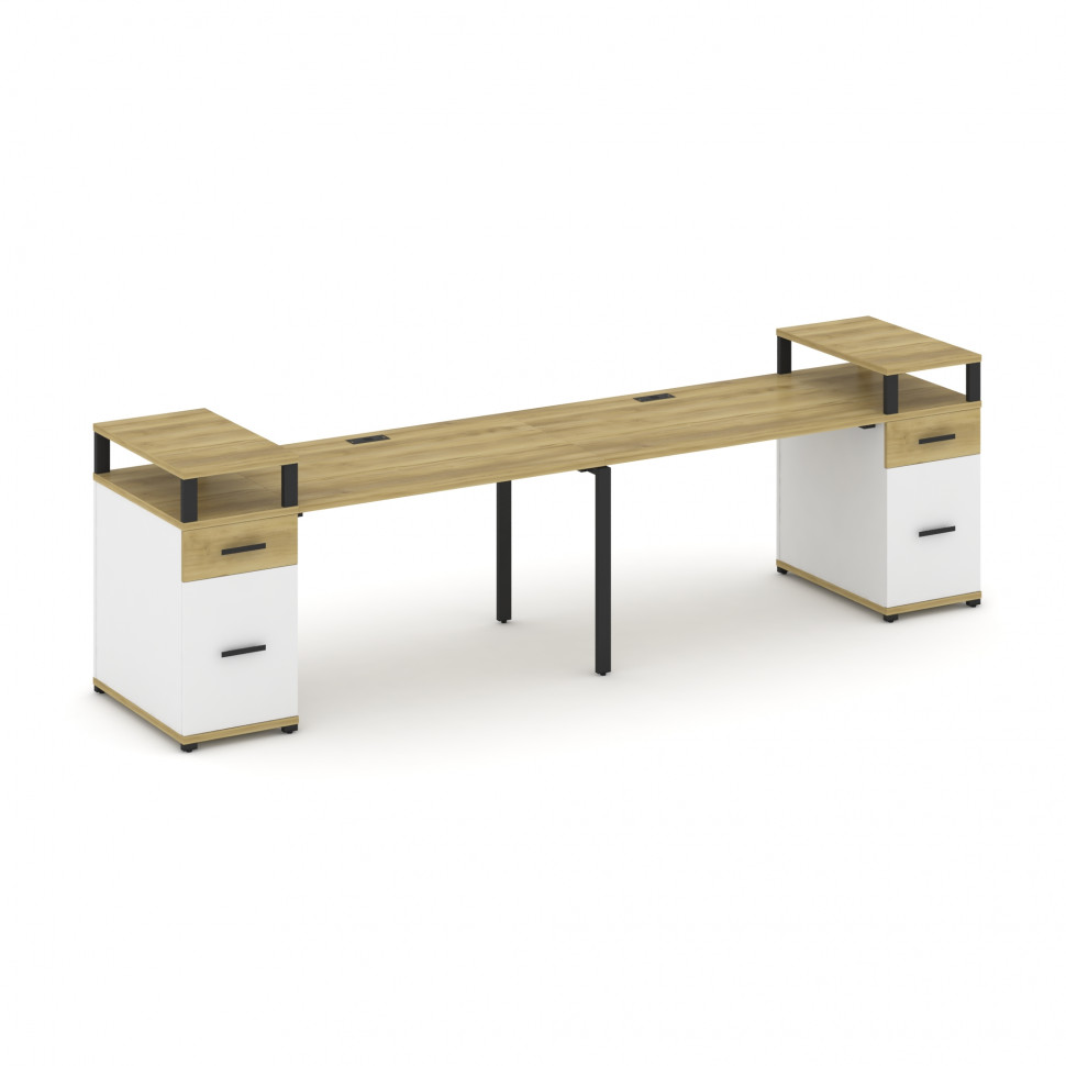 Concept Рабочая станция 2 места с 2 опорными тумбами CN.ORS-430 B Дуб Винченцо/Белый Бриллиант/Метал