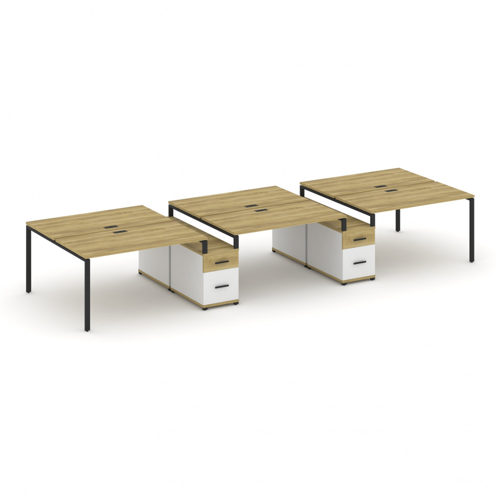 Concept Рабочая станция 6 мест с 2 двухсторонними опорными тумбами CN.DRS-339 B Дуб Винченцо/Белый Б