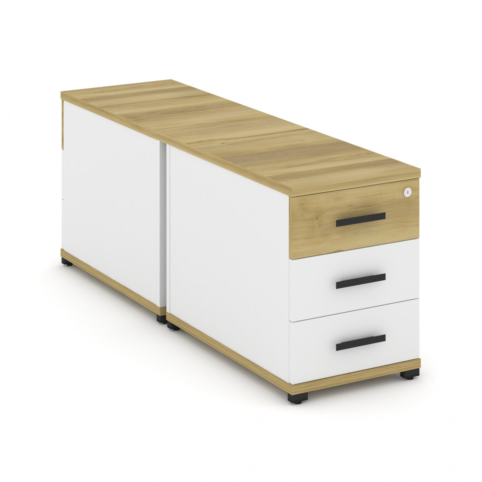 Concept Тумба двухсторонняя опорная/приставная 3 ящ.  CN.DTGO-001 B Дуб Винченцо/Белый Бриллиант/Мет