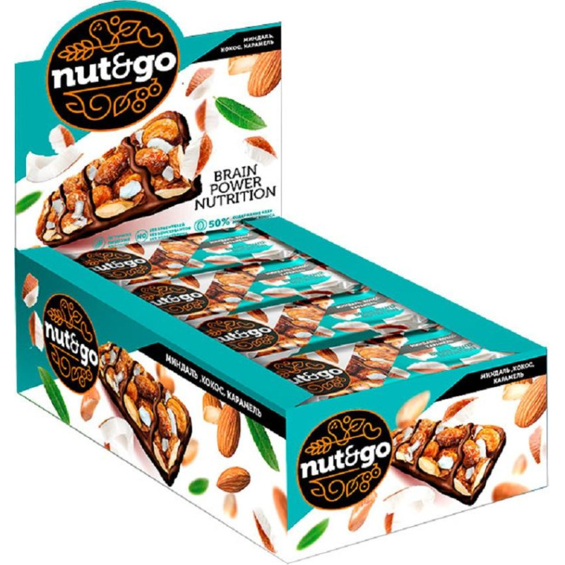 Батончик миндальный NUT N GO с кокосом 18 шт/уп КВК 336