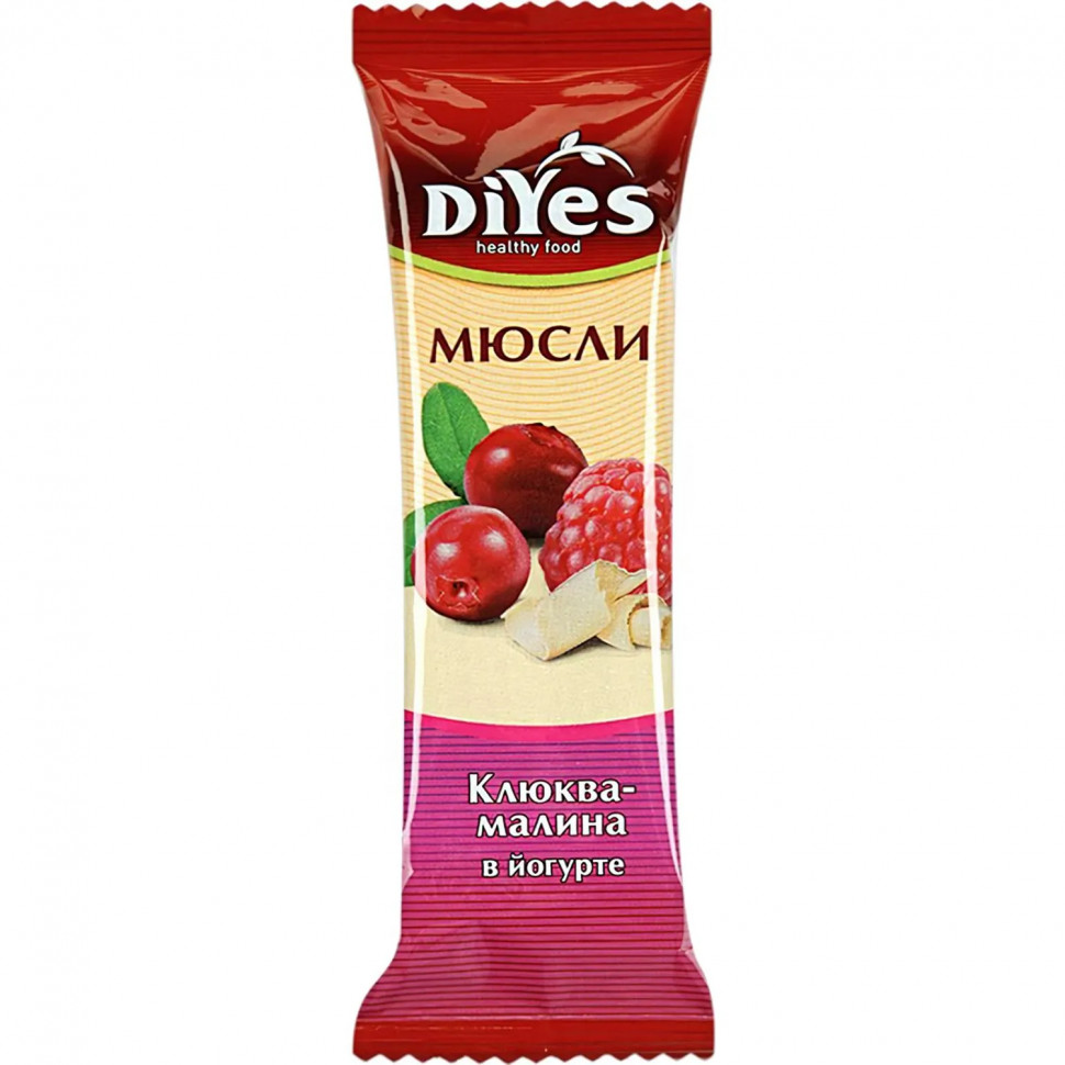 Батончик мюсли DiYes Клюква-малина в йогурте, 25гх36шт/уп