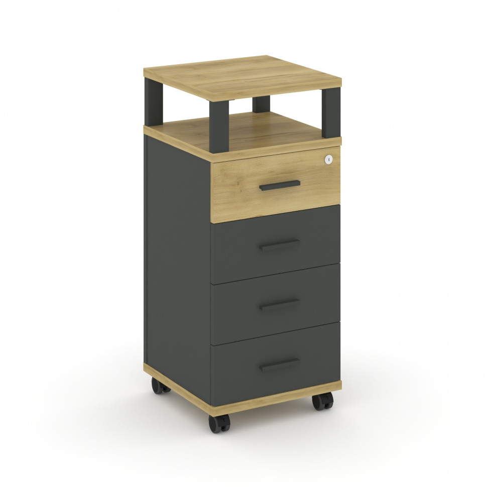 Concept Тумба мобильная 4 ящ. с надставкой CN.TUM-006 A Дуб Винченцо/Антрацит/Металл Антрацит 420*42
