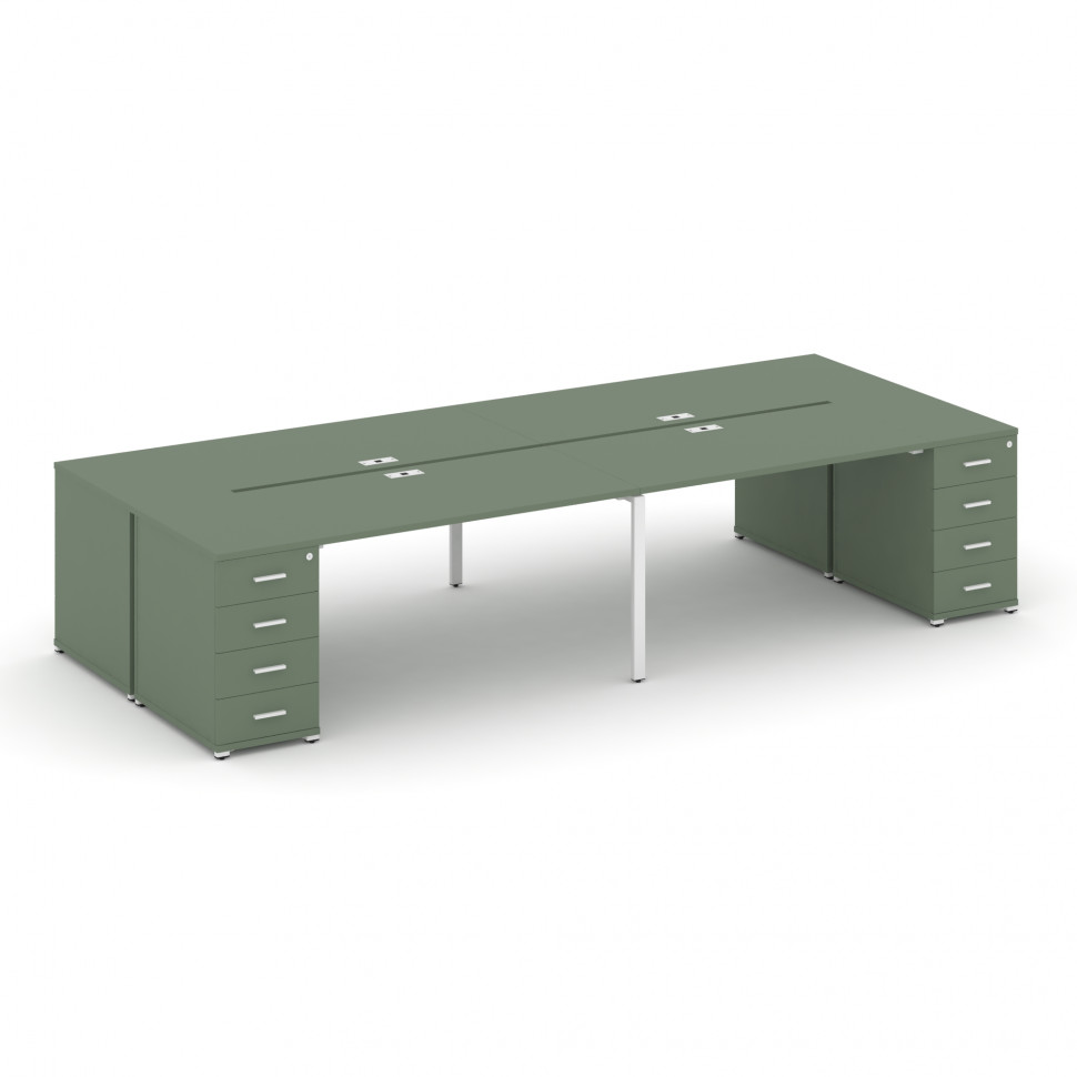 Concept Рабочая станция 4 места с 2 опорными тумбами CN.DRS-426 W Кобо/Металл Белый 3200*1480*750