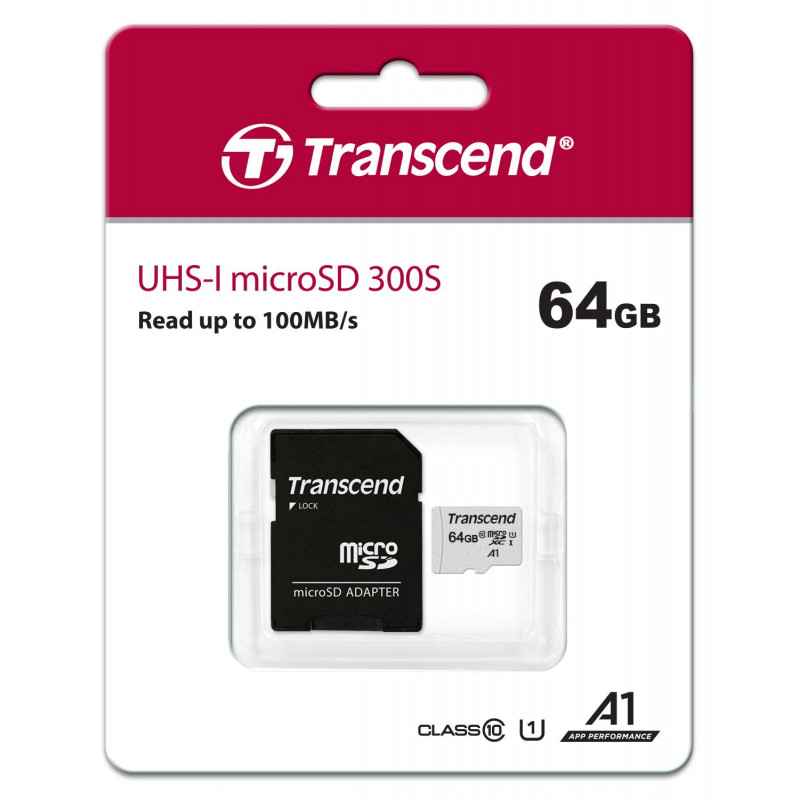 Карта памяти Transcend 300S microSDXC 64Gb UHS-I Cl10 +ад, TS64GUSD300S-A