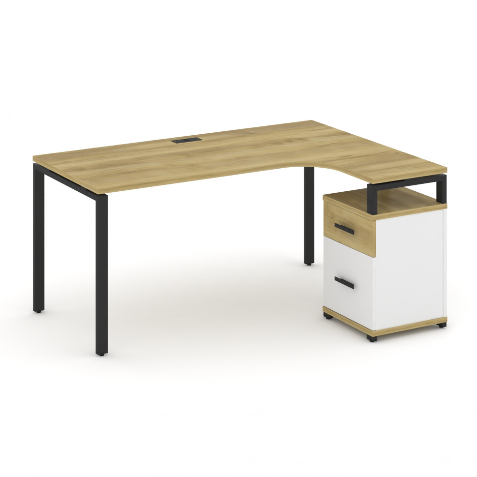 Concept Стол эргономичный с опорной тумбой CN.SA-308(R) B Дуб Винченцо/Белый Бриллиант/Металл Черный