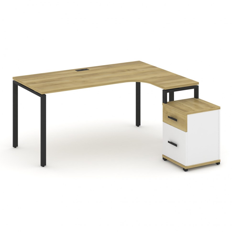 Concept Стол эргономичный с опорной тумбой CN.SA-308(R) B Дуб Винченцо/Белый Бриллиант/Металл Черный