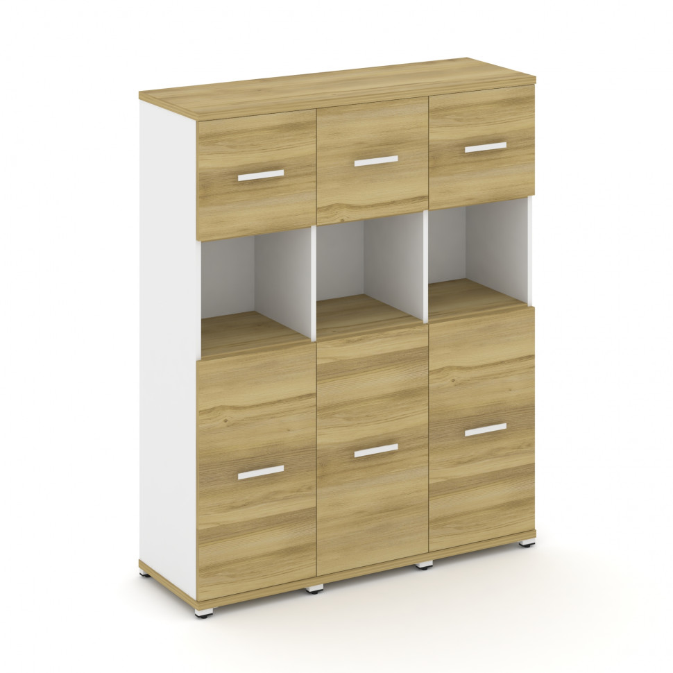 Concept Шкаф 3 узкие секции, 4 ниши CN.STU-435 W Дуб Винченцо/Белый Бриллиант/Металл Белый 1252*420*