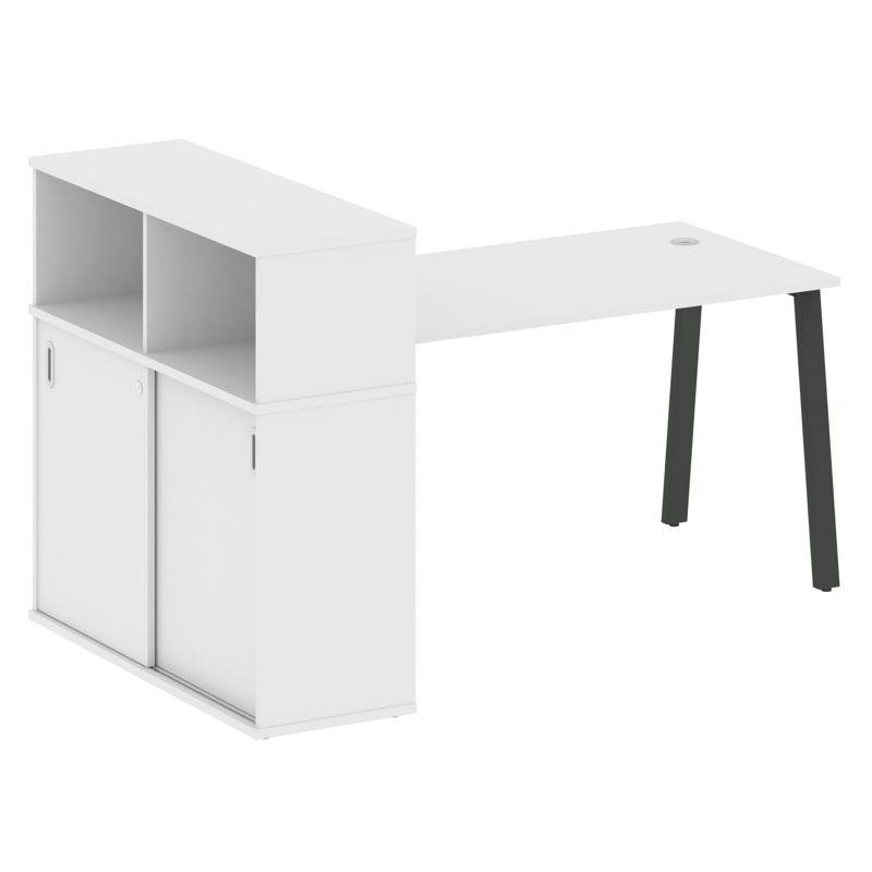 Metal System Стол письменный с шкафом-купе на А-образном м/к БА.РС-СШК-3.3 Т Белый/Металл Антрацит 1