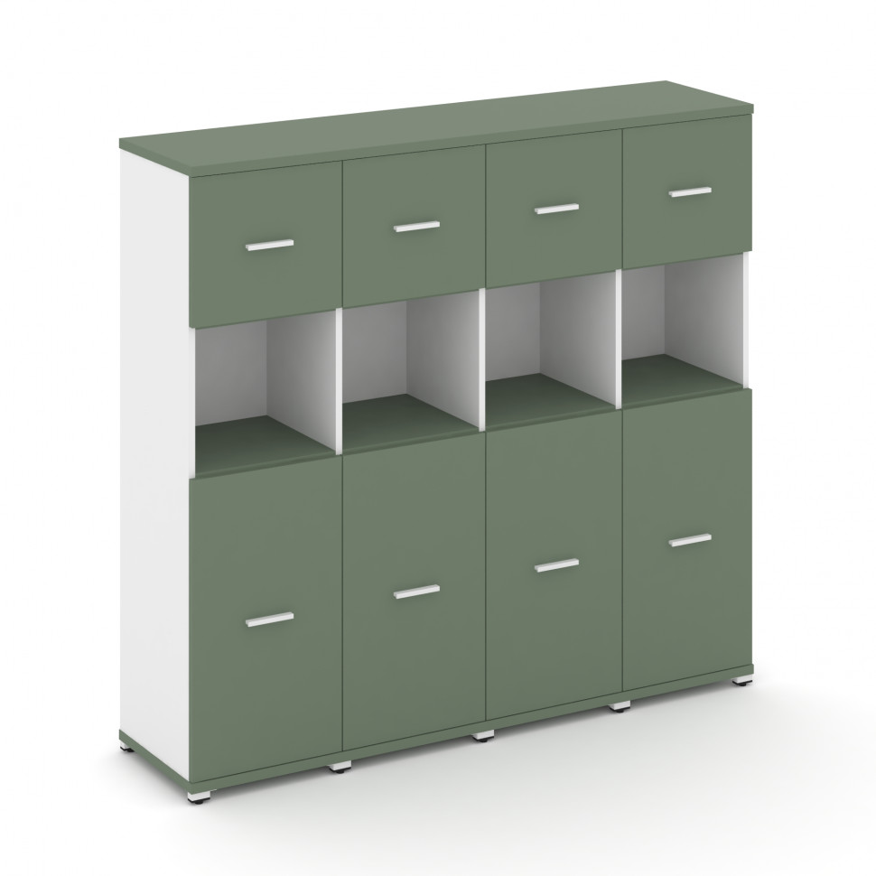 Concept Шкаф 4 узкие секции, 4 ниши CN.STU-445 W Кобо/Белый Бриллиант/Металл Белый 1668*420*1554