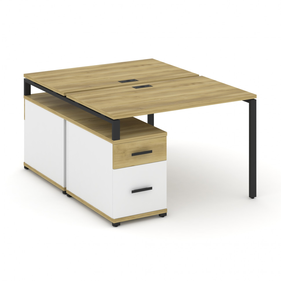 Concept Рабочая станция 2 места с двухсторонней опорной тумбой CN.DRS-306 B Дуб Винченцо/Белый Брилл