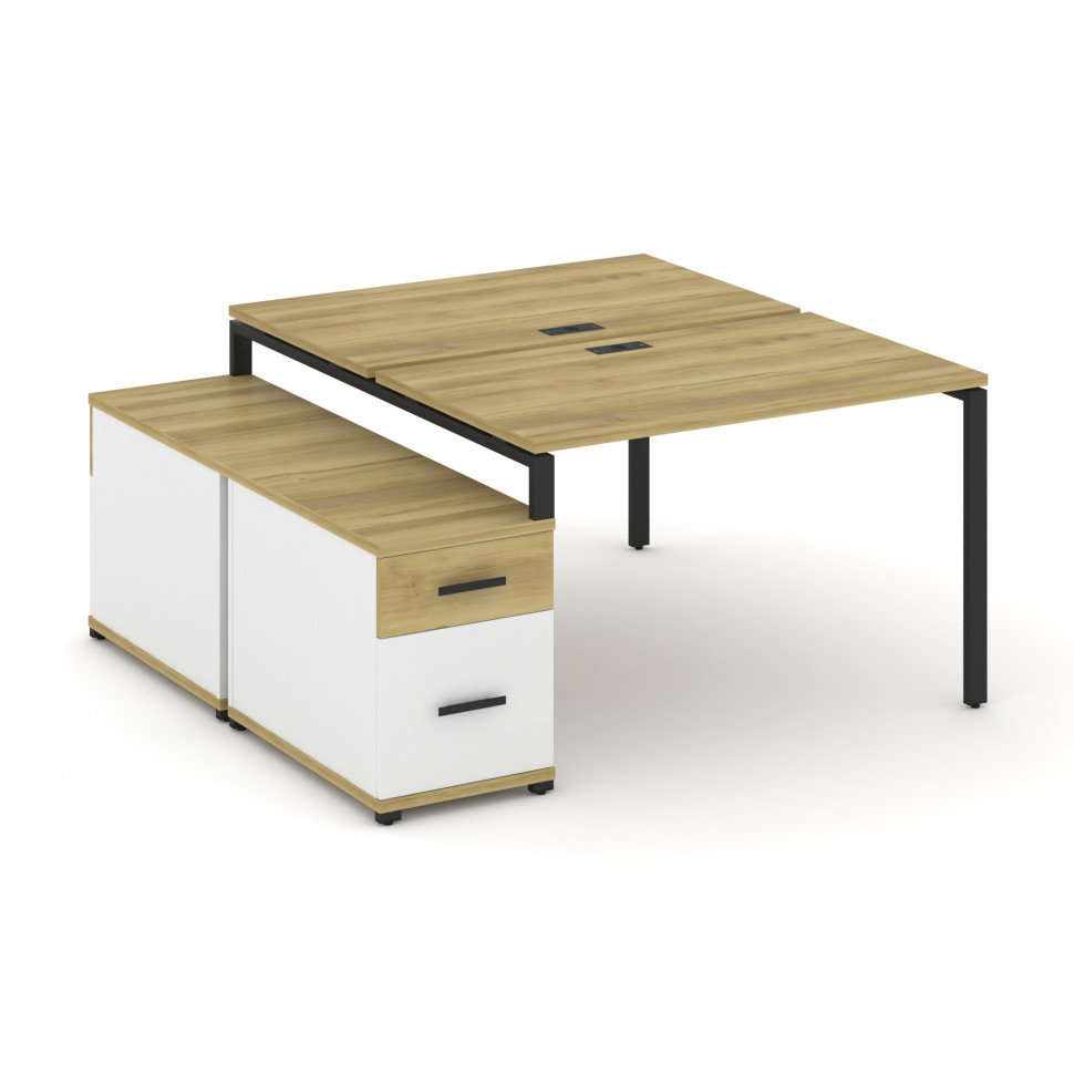 Concept Рабочая станция 2 места с двухсторонней опорной тумбой CN.DRS-306 B Дуб Винченцо/Белый Брилл