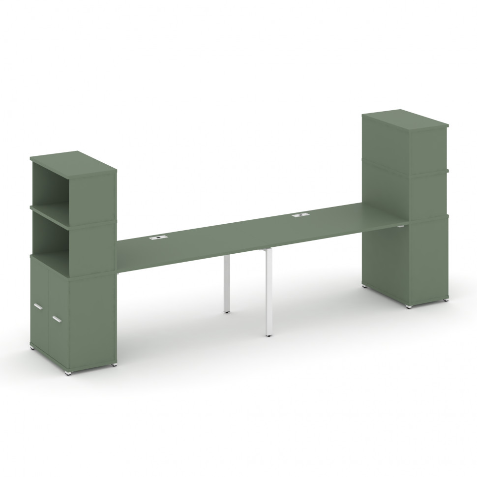 Concept Рабочая станция с опорными распаш. шкафами с надставкой выс. CN.ORS-232 W Кобо/Металл Белый