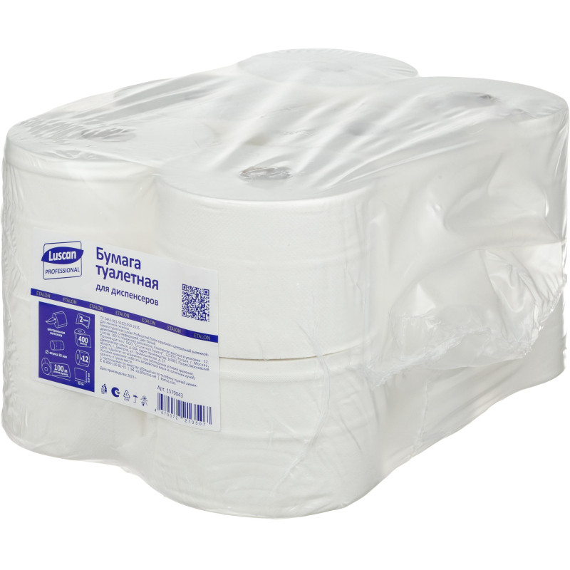Бумага туалетная д/дисп Luscan Prof Etalon ЦВ 2сл бел цел 100м 12рул/уп