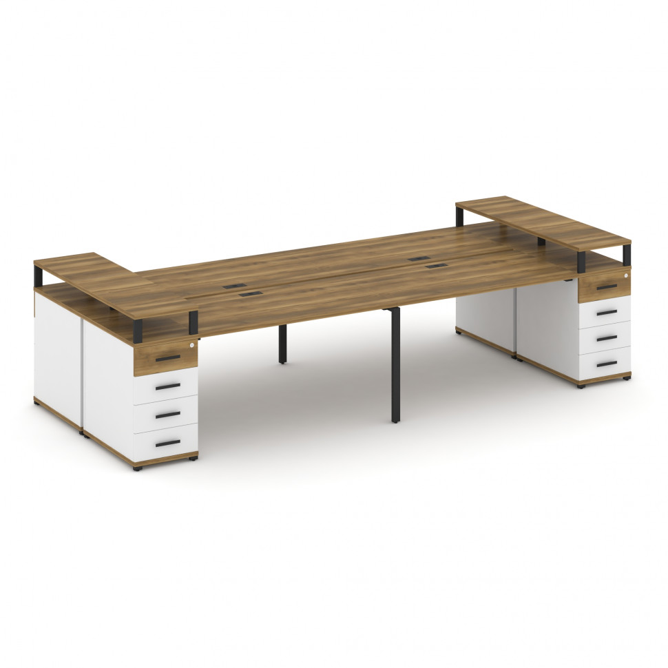 Concept Рабочая станция 4 места с 2 опорными тумбами CN.DRS-443 B Сандал Янтарный/Белый Бриллиант/Ме