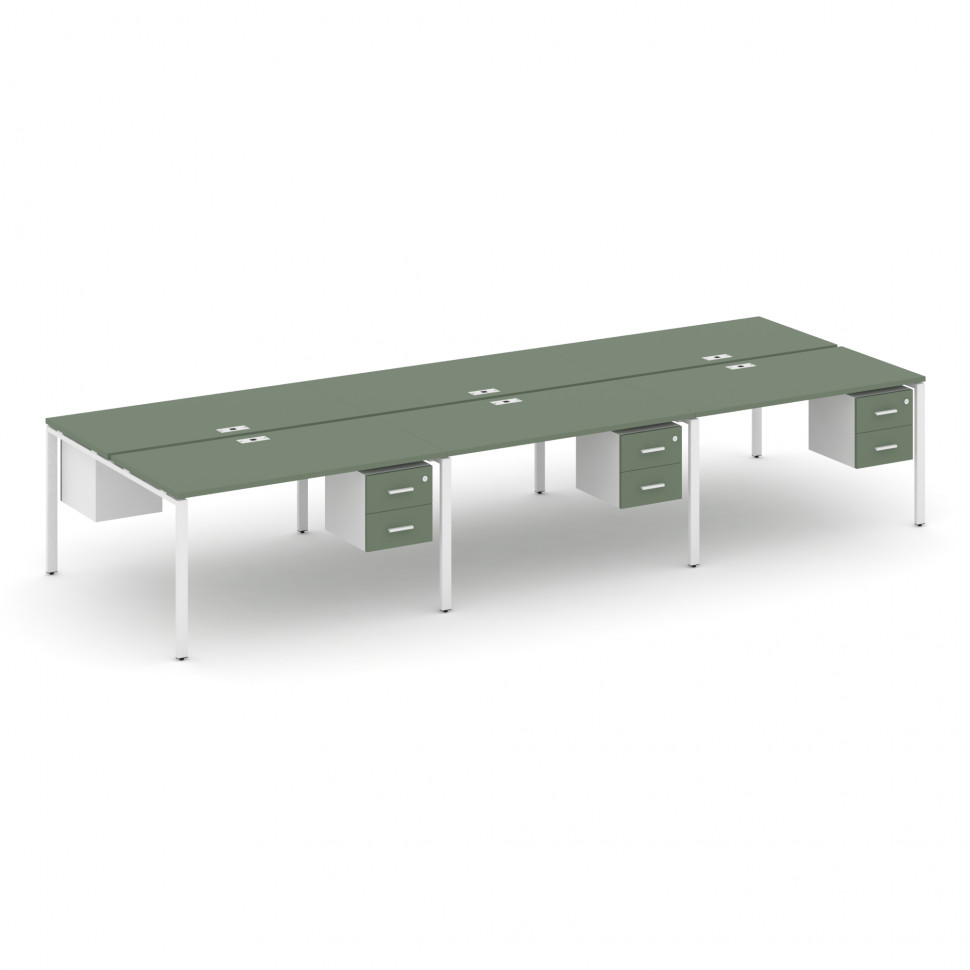 Concept Рабочая станция двухсторонняя с подвес. тумбами на 6 мест CN.DRS-153 W Кобо/Белый Бриллиант/